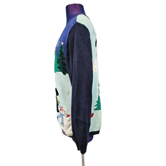 Quacker Factory Blue Button Up Snowman Christmas‎ Cardigan Size Large Women's - Picture 4 of 8